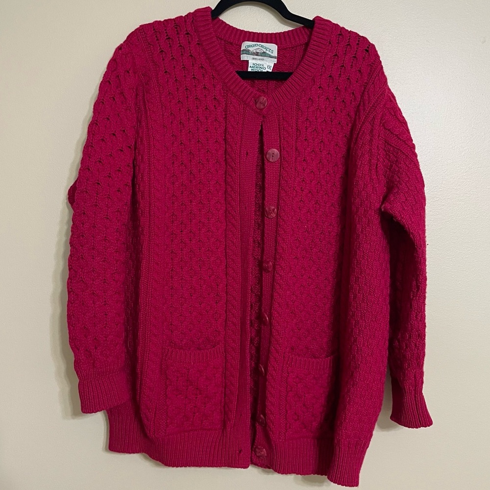 Aran Craft Merino Wool Sweater Open Front‎ Chunky Cable Cardigan XXL
